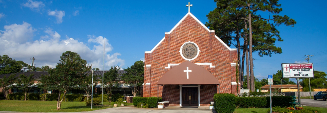 Front view of Redeemer Lutheran Church and School